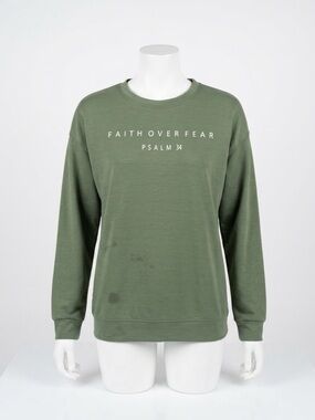 Faith Over Fear Crewneck Sweatshirt - Olive Green Size Medium Christian Jesus